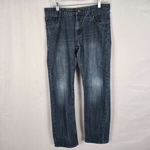 DKNY Mott Jeans Women's 20 (waist 32) Blue Dark Wash Slightest Distress Straight
